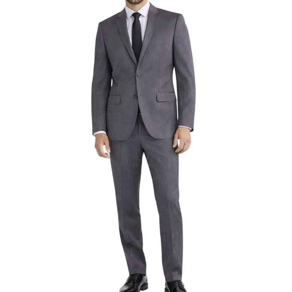 Egara 44R 44x33 Gray Skinny Fit Stretch Mens Jacket Pants Suit Office Formal